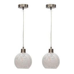 First Choice Lighting Set Of 2 Confetti - Glass Globe With Satin Nickel Pendant Fittings - thumbnail 1