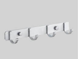 Wall Mounted Aluminium Hook Rail With 4 Hooks For Coats, Hats & Towels - Silver