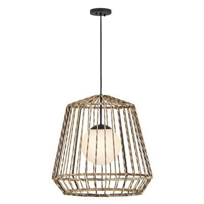 Elstead Arlen Large Outdoor Pendant Light Black & Rattan IP44 - image 1