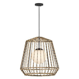 Elstead Arlen Large Outdoor Pendant Light Black & Rattan IP44 - thumbnail 1