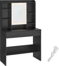 Songmics Vasagle Dressing Table With Led Lights, 3 Light Colours, Adjustable Brightness, Vanity Desk With Mirror, Modern, Ink Black - thumbnail 7