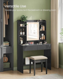 Songmics Vasagle Dressing Table With Led Lights, 3 Light Colours, Adjustable Brightness, Vanity Desk With Mirror, Modern, Ink Black - thumbnail 6