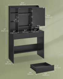 Songmics Vasagle Dressing Table With Led Lights, 3 Light Colours, Adjustable Brightness, Vanity Desk With Mirror, Modern, Ink Black - thumbnail 2