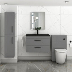 Royal Bathrooms Turin 800mm Wall Hung Vanity Unit 2 Drawer Indigo Grey Gloss With Black Basin & Handles - thumbnail 5