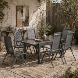 Wyld Haus Cosuri 6-Seater Grey Mesh Outdoor Dining Set With Extendable Table And Folding Chairs - thumbnail 1