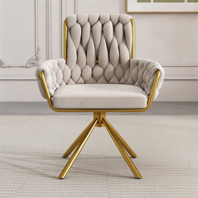 Abrihome Velvet Dining Chair, Armchair, Leisure Swivel Chair With Four Metal Support Legs, Beige - image 1