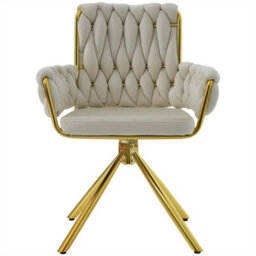 Abrihome Velvet Dining Chair, Armchair, Leisure Swivel Chair With Four Metal Support Legs, Beige - thumbnail 7