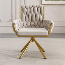 Abrihome Velvet Dining Chair, Armchair, Leisure Swivel Chair With Four Metal Support Legs, Beige - thumbnail 1