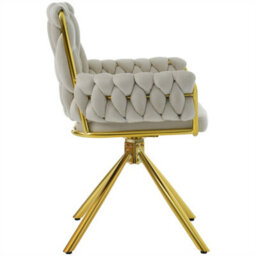 Abrihome Velvet Dining Chair, Armchair, Leisure Swivel Chair With Four Metal Support Legs, Beige - thumbnail 8