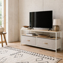 Wyld Haus Rare Elha 98Cm Maple And Light Grey Tv Cabinet With 2 Fold-Down Fabric Drawers - Supports Tvs Up To 47 Inches - thumbnail 1