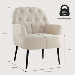 Beige Mid Century Armchair - Linen Fabric Tub Chair With Metal Legs For Living Room - thumbnail 2
