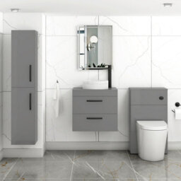 Royal Bathrooms Turin 500mm Wall Mounted Bathroom Vanity Unit With Sink 2 Drawer Indigo Grey Gloss & Round Countertop Basin - thumbnail 3