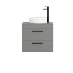 Royal Bathrooms Turin 500mm Wall Mounted Bathroom Vanity Unit With Sink 2 Drawer Indigo Grey Gloss & Round Countertop Basin - thumbnail 5