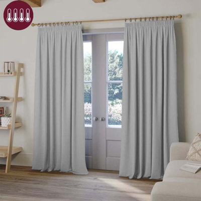 Oxford Homeware Plain Light Grey 230Gsm Blackout Curtain Thermal Insulated Pencil Pleat Ready Made Curtain Pair (W)168Cmx(L)183Cm - image 1