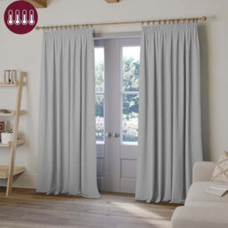 Oxford Homeware Plain Light Grey 230Gsm Blackout Curtain Thermal Insulated Pencil Pleat Ready Made Curtain Pair (W)168Cmx(L)183Cm - thumbnail 1