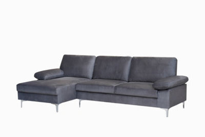 SquareBoxx Venossa L Shaped Corner Sofa With Chaise Lounge A 4 Seater Modern Fabric Sofa, Deep Seat Comfort, Plush Cushions & Chrome Legs - image 1