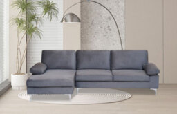SquareBoxx Venossa L Shaped Corner Sofa With Chaise Lounge A 4 Seater Modern Fabric Sofa, Deep Seat Comfort, Plush Cushions & Chrome Legs - thumbnail 3