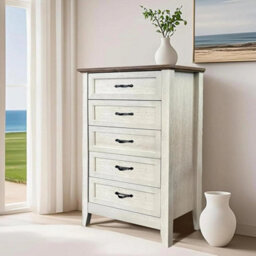 White Oak 5 Drawers Dresser For Bedroom Wood Tall Chset Of Drawer Metal Handle Living Room - thumbnail 1