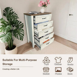 White Oak 5 Drawers Dresser For Bedroom Wood Tall Chset Of Drawer Metal Handle Living Room - thumbnail 3