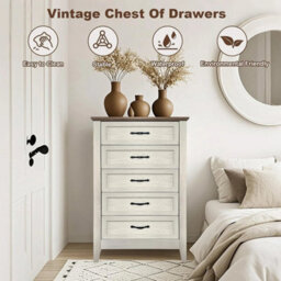 White Oak 5 Drawers Dresser For Bedroom Wood Tall Chset Of Drawer Metal Handle Living Room - thumbnail 5