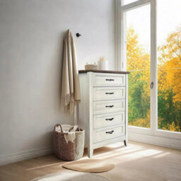 White Oak 5 Drawers Dresser For Bedroom Wood Tall Chset Of Drawer Metal Handle Living Room - thumbnail 6