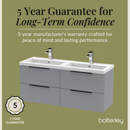 Balterley Fluted Front Wall Hung 4-Drawer Bathroom Vanity Unit With Double Basin, 1200mm, Satin Grey, Black Handles - thumbnail 6