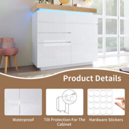 Titan White High-Gloss Sideboard & Chest Of Drawers With App-Controlled Rgb Led Lighting - 115Cm Tall - thumbnail 8