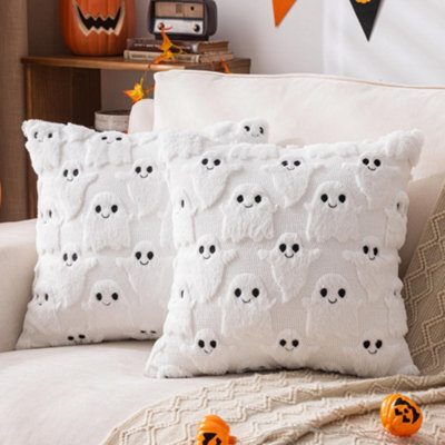 Amorly 2Pack Halloween White Smiling Ghost Throw Pillow Covers, 18Inch Holiday Cushion Covers, Spooky Home Decor For Sofa, Couch - image 1