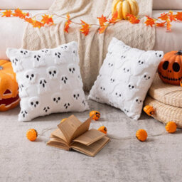 Amorly 2Pack Halloween White Smiling Ghost Throw Pillow Covers, 18Inch Holiday Cushion Covers, Spooky Home Decor For Sofa, Couch - thumbnail 4