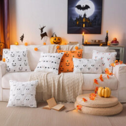 Amorly 2Pack Halloween White Smiling Ghost Throw Pillow Covers, 18Inch Holiday Cushion Covers, Spooky Home Decor For Sofa, Couch - thumbnail 6