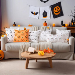 Amorly 2Pack Halloween White Smiling Ghost Throw Pillow Covers, 18Inch Holiday Cushion Covers, Spooky Home Decor For Sofa, Couch - thumbnail 5