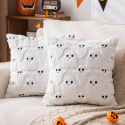 Amorly 2Pack Halloween White Smiling Ghost Throw Pillow Covers, 18Inch Holiday Cushion Covers, Spooky Home Decor For Sofa, Couch - thumbnail 1