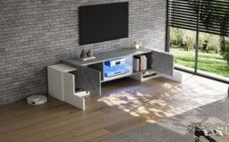 Matteo Modern Tv Stand Cabinet With Led Lights, 4 Doors & Adjustable Shelves, White & Grey, 180X40X46.5Cm - Fits Up To 80 Inch Tvs - thumbnail 8