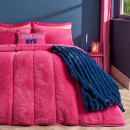 Ohs Teddy Fleece 10.5 Tog Coverless Duvet With Pillowcase Bedding Set, Hot Pink - Single - thumbnail 1