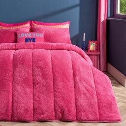 Ohs Teddy Fleece 10.5 Tog Coverless Duvet With Pillowcase Bedding Set, Hot Pink - Single - thumbnail 2