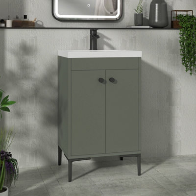 Royal Bathrooms Verona 500mm Matt Green Floor Standing Bathroom Vanity Unit 2 Door With Mid-Edge Basin & Matt Black Knob - image 1