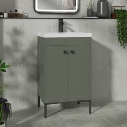 Royal Bathrooms Verona 500mm Matt Green Floor Standing Bathroom Vanity Unit 2 Door With Mid-Edge Basin & Matt Black Knob - thumbnail 1