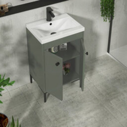 Royal Bathrooms Verona 500mm Matt Green Floor Standing Bathroom Vanity Unit 2 Door With Mid-Edge Basin & Matt Black Knob - thumbnail 5