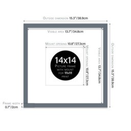 "14X14"" Grey Picture Frame - 14X14"" Square Frame With 11X11"" Mount For 14X14""/11X11"" Pictures Classic Style Photo Display, 1 Pack" - thumbnail 2
