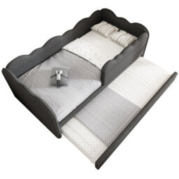Btm 3Ft Daybed 90X190Cm With Pull Out Trundle, Upholstered Sofa Bed, Linen Grey (No Mattress) - thumbnail 6