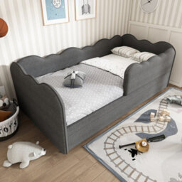 Btm 3Ft Daybed 90X190Cm With Pull Out Trundle, Upholstered Sofa Bed, Linen Grey (No Mattress) - thumbnail 7