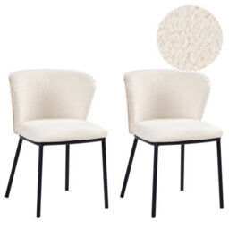 Beliani Set Of 2 Dining Chairs Hoskin Boucle Off-White - thumbnail 1