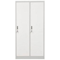 Wyld And Coco Two-Door Lockable Steel Storage Locker White Grey 90 X 45 X 180 Cm - thumbnail 1