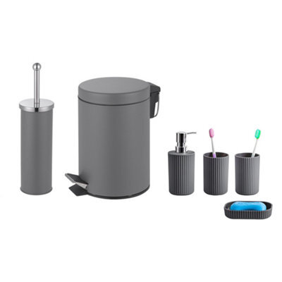Innoteck Essentials 6Pc Bathroom Set Grey - 3L Bin, Toilet Brush, Soap Dispenser, Soap Dish, Toothbrush Holder, Tumbler. - image 1