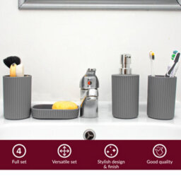 Innoteck Essentials 6Pc Bathroom Set Grey - 3L Bin, Toilet Brush, Soap Dispenser, Soap Dish, Toothbrush Holder, Tumbler. - thumbnail 4