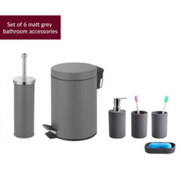 Innoteck Essentials 6Pc Bathroom Set Grey - 3L Bin, Toilet Brush, Soap Dispenser, Soap Dish, Toothbrush Holder, Tumbler. - thumbnail 5
