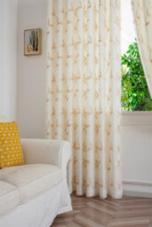 Luxury Living Leaf Embroidered Tulle Voile Curtains Ring Top Gold - thumbnail 8