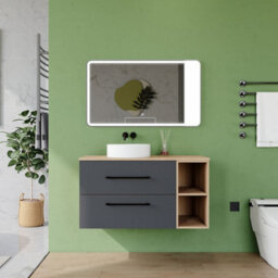 AVER-GROWTH 1000mm Bathroom Vanity Unit With Ceramic Basin 2 Drawer Countertop Sink Wall Hung Matt Grey Oak Bathroom Cabinet Shelves Storage - thumbnail 3