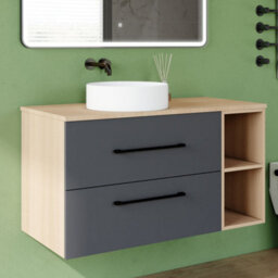 AVER-GROWTH 1000mm Bathroom Vanity Unit With Ceramic Basin 2 Drawer Countertop Sink Wall Hung Matt Grey Oak Bathroom Cabinet Shelves Storage