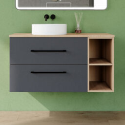AVER-GROWTH 1000mm Bathroom Vanity Unit With Ceramic Basin 2 Drawer Countertop Sink Wall Hung Matt Grey Oak Bathroom Cabinet Shelves Storage - thumbnail 4